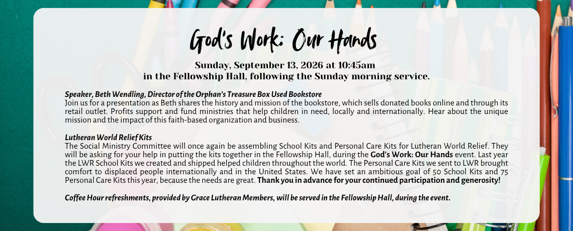 God’s Work; Our Hands